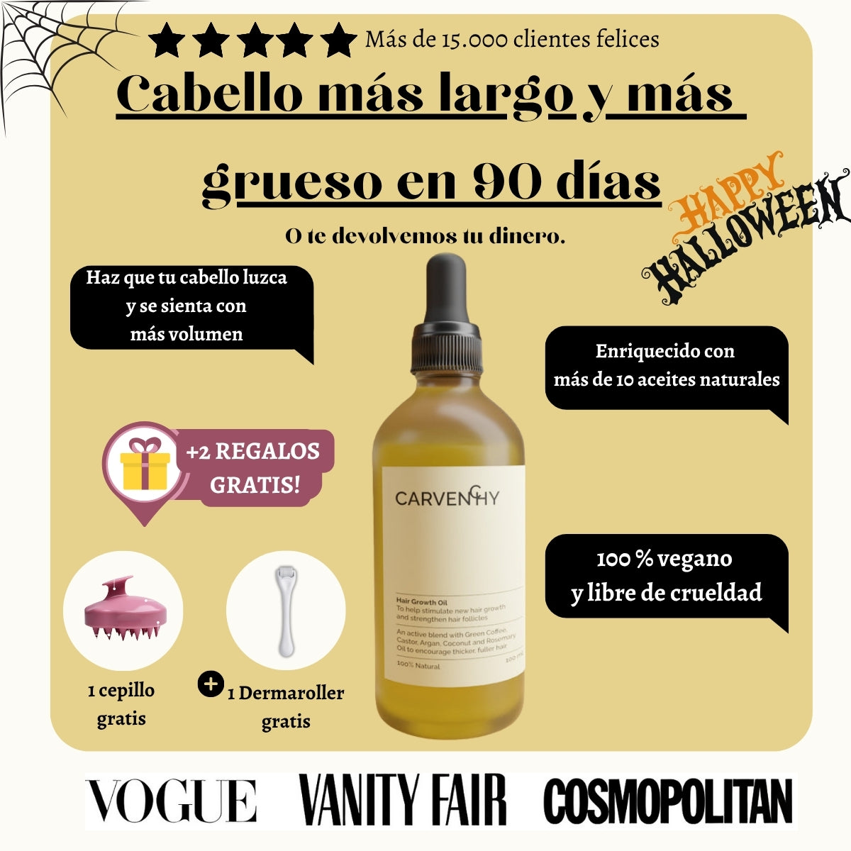 Producto Oficial Carvenchy Veganic Fórmula de 11 Aceites Naturales para el Crecimiento Capilar